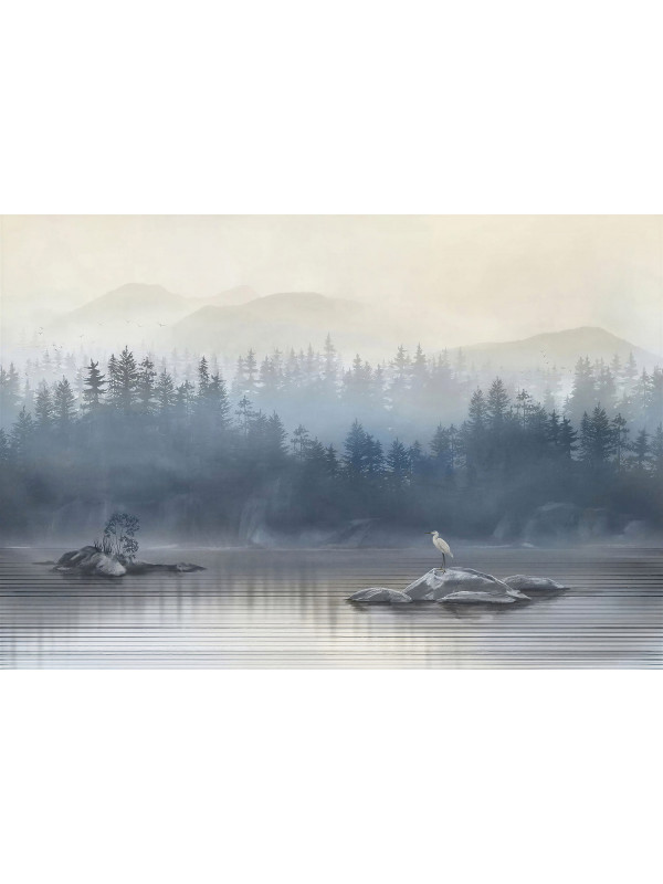 Бесшовные фотообои Синий лес у озера